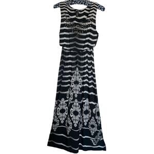 Style & Co. B&W Striped Embellished Tank Maxi Dress Size PM